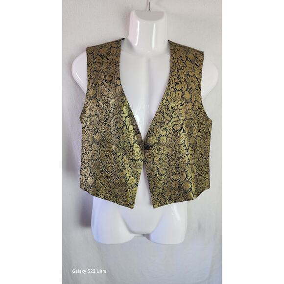 Vtg Lana Lee 90's Boho Retro Gold & Black Brocade Sleeveless Vest Women's Size 8 - Picture 1 of 9